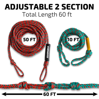 Swonder 60ft 2-Section Tow Ropes for 4 Rider Tubing